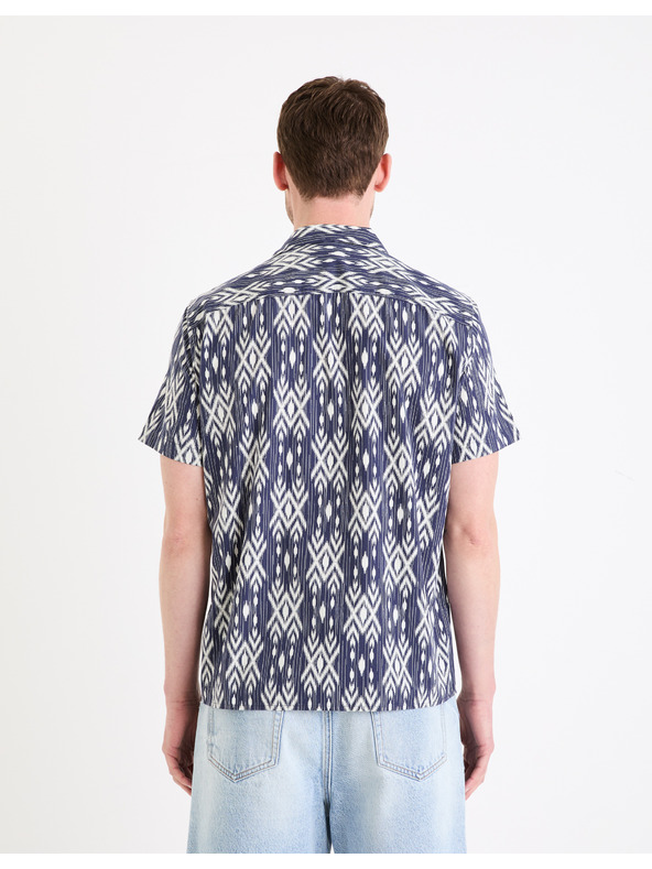 Celio Belo-modra vzorčasta moška majica s kratkimi rokavi Celio Gakat