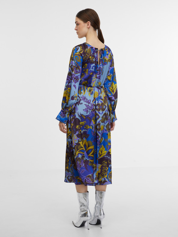 Orsay Modra ženska vzorčasta satenasta midi obleka ORSAY