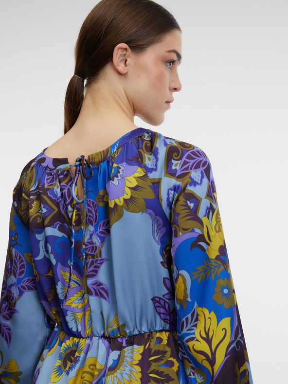 Orsay Modra ženska vzorčasta satenasta midi obleka ORSAY