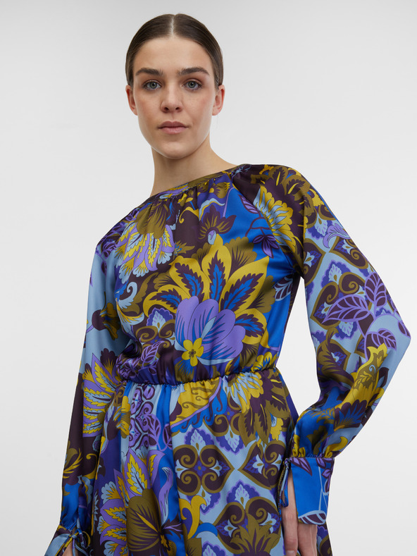 Orsay Modra ženska vzorčasta satenasta midi obleka ORSAY