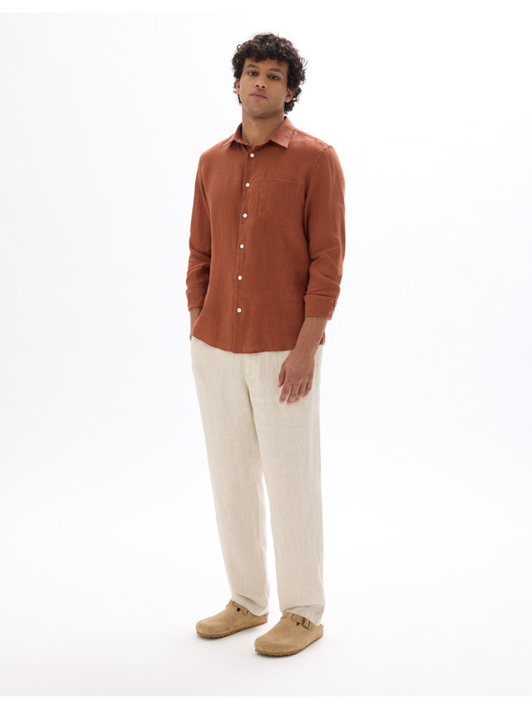 Celio Bež Moške lanene hlače Celio Dolinus