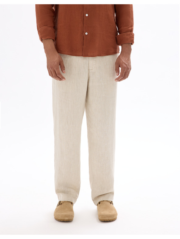Celio Bež Moške lanene hlače Celio Dolinus
