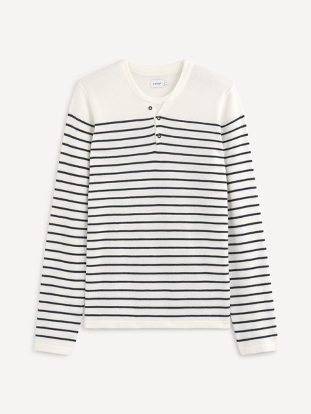 Celio Modro-bel moški črtast pulover Celio