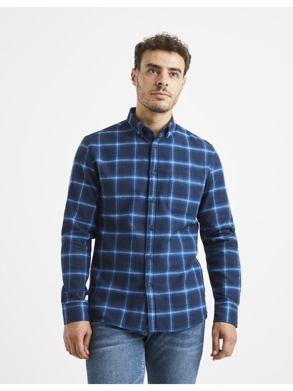 Celio Temno modra karirasta srajca Celio Vaflaca