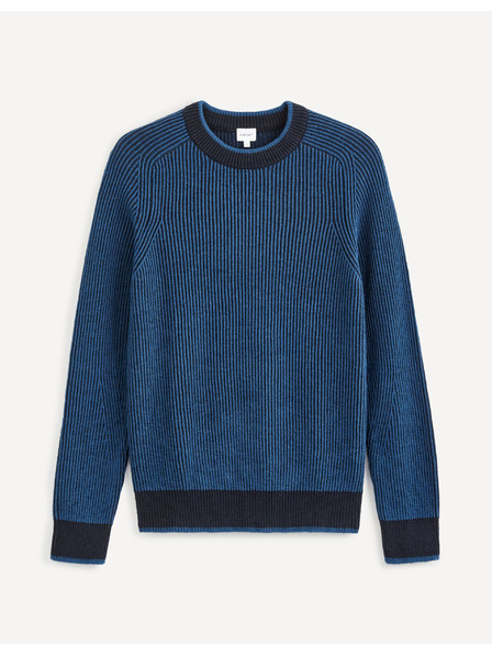 Celio Črno-modri moški pulover iz mešanice volne Celio