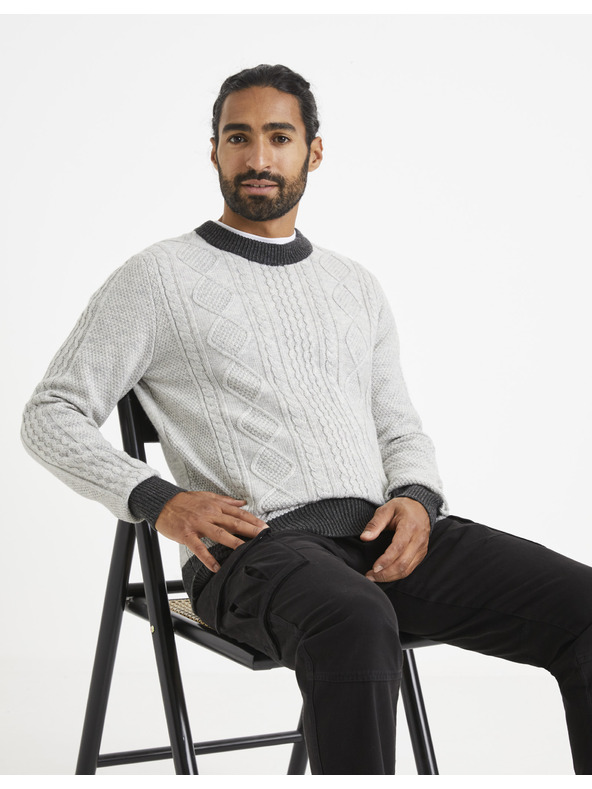 Celio Svetlo siv moški vzorčast pulover Celio