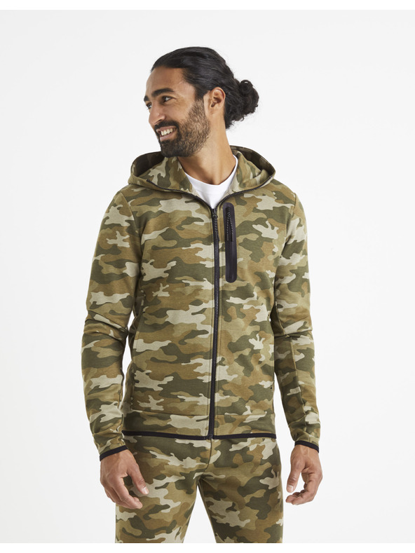 Celio Bež in zelena moška maskirna jopa s kapuco Celio Veyoke