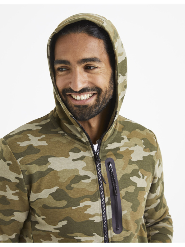 Celio Bež in zelena moška maskirna jopa s kapuco Celio Veyoke