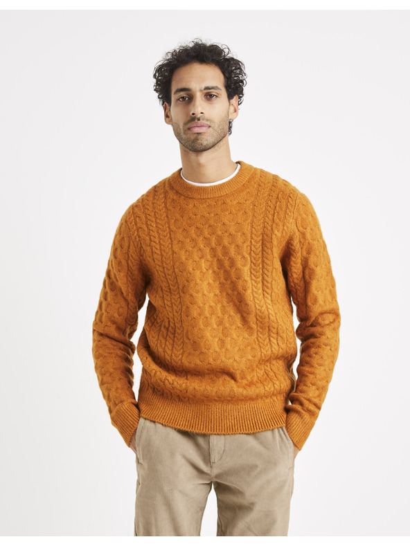 Celio Moški oranžni pleteni pulover Celio Veceltic