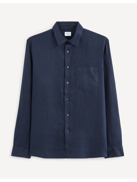 Celio Temno modra moška lanena srajca Celio Baflax