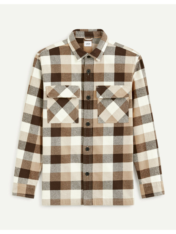 Celio Rjava moška karirasta srajca Celio Caochecky