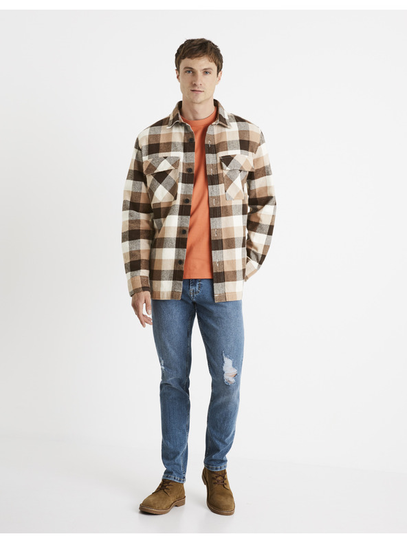 Celio Rjava moška karirasta srajca Celio Caochecky