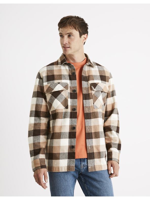 Celio Rjava moška karirasta srajca Celio Caochecky