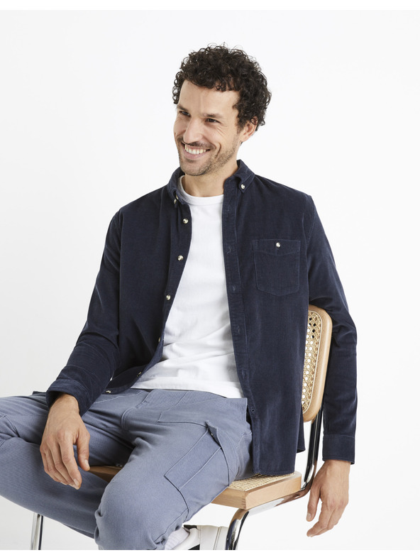 Celio Temno modra moška srajca iz manšete Celio Carduroys