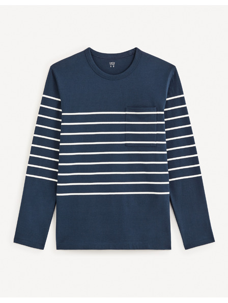 Celio Modra moška črtasta majica Celio Veboxmlr