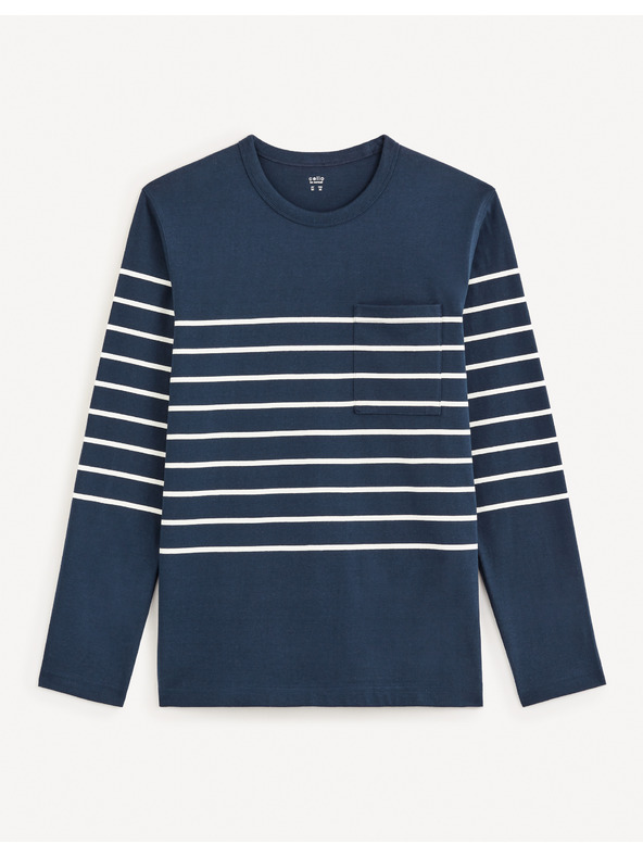 Celio Modra moška črtasta majica Celio Veboxmlr