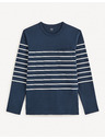 Celio Modra moška črtasta majica Celio Veboxmlr