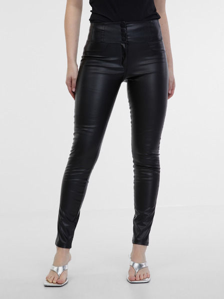 Orsay Črne ženske hlače iz umetnega usnja ORSAY