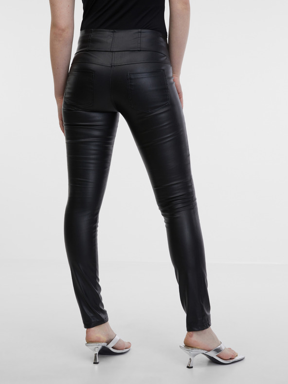 Orsay Črne ženske usnjene hlače ORSAY