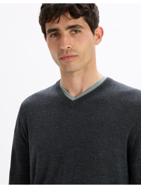Celio Temno siv moški volneni pulover Celio Semeriv