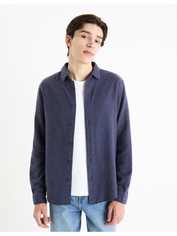 Celio Temno modra moška flanelna srajca Celio Fanel