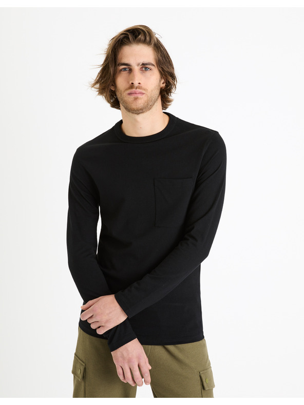 Celio Črna moška osnovna majica z žepi Celio