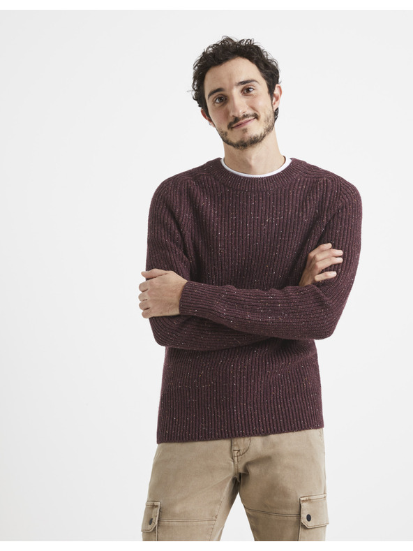 Celio Moški bordo črtast pulover Celio