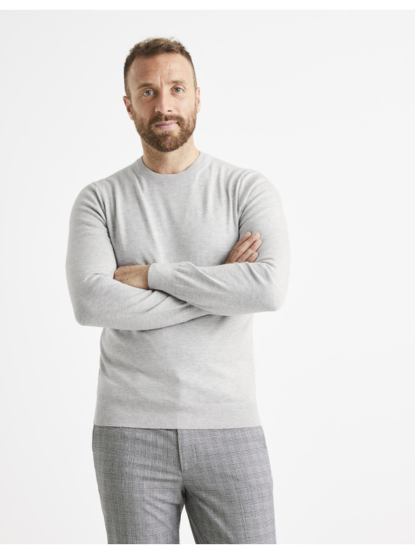 Celio Svetlo siv moški osnovni pulover Celio