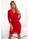 numoco Obleka s čipkastim izrezom z dolgimi rokavi - rdeča Numoco