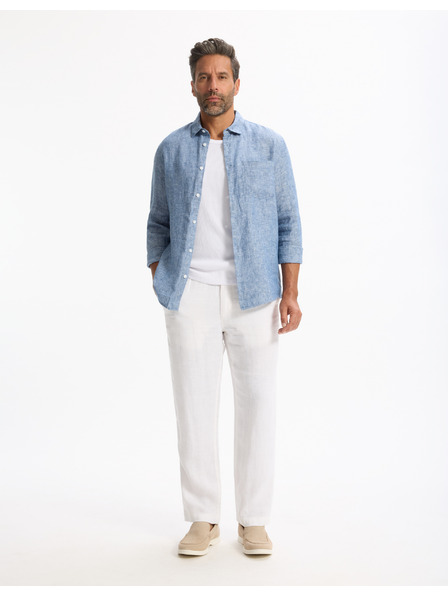 Celio Modra moška lanena majica Celio Daflix