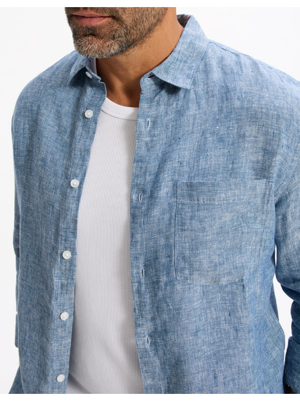 Celio Modra moška lanena majica Celio Daflix