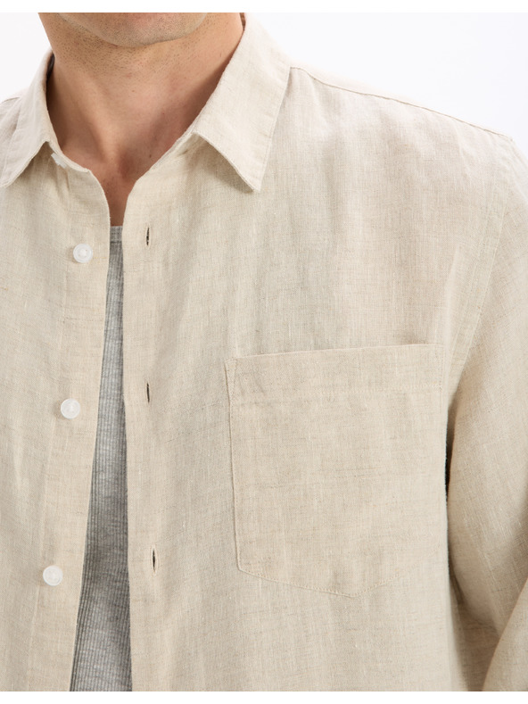 Celio Kremasta moška lanena majica Celio Daflix