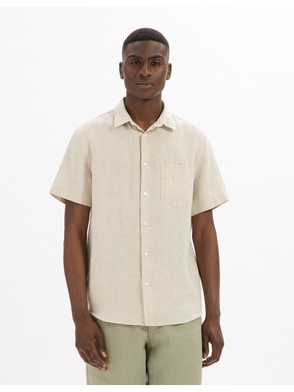 Celio Kremasta moška lanena srajca Celio Damarlin