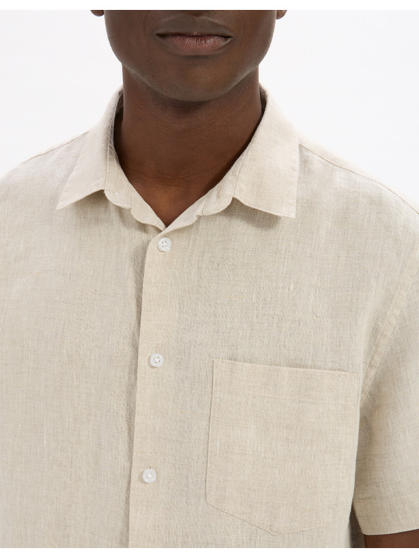 Celio Kremasta moška lanena srajca Celio Damarlin