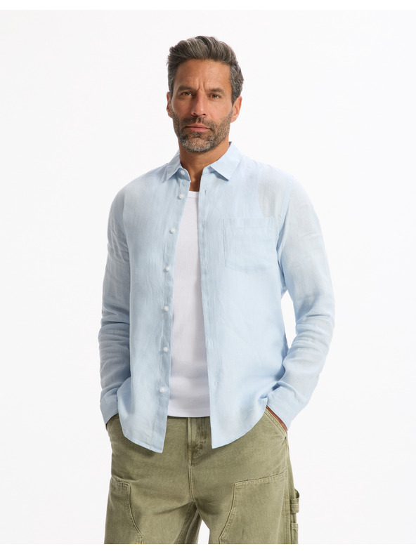 Celio Svetlo modra moška lanena srajca Celio Daflix