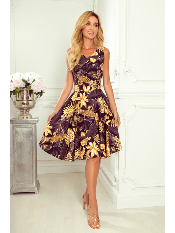 numoco Obleka s sladkim izrezom - zlati listi Numoco