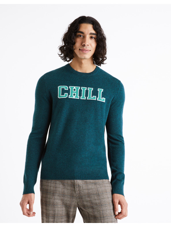 Celio Petrolejka Moški pulover iz merino volne Celio Cenormal