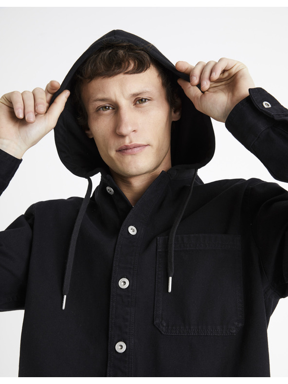 Celio Črna moška džins majica s kapuco Celio Dadenim