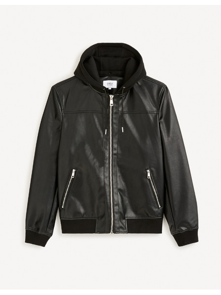 Celio Črna moška usnjena jakna s kapuco Celio Fumati