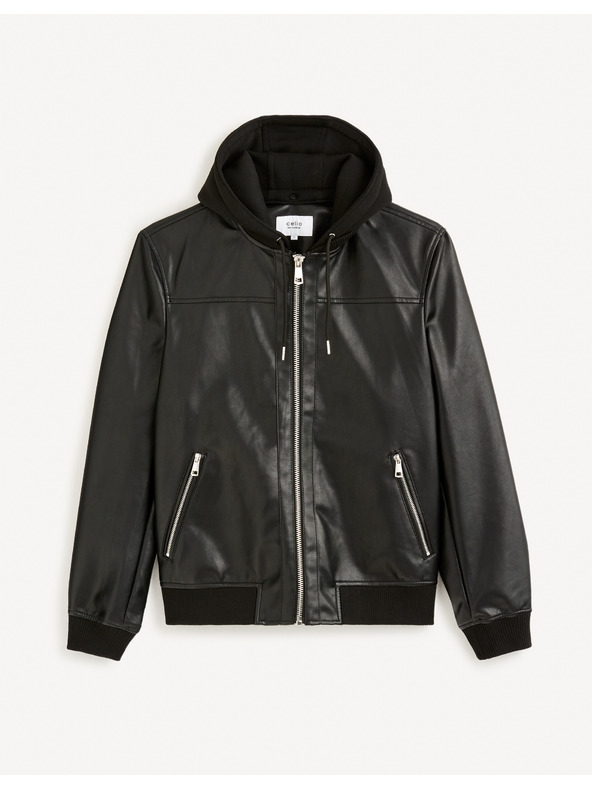 Celio Črna moška usnjena jakna s kapuco Celio Fumati