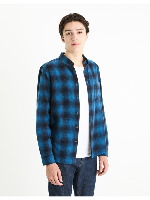 Celio Modra moška karirasta srajca Celio Fabuche