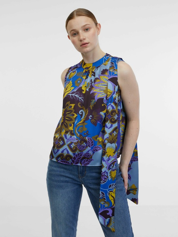 Orsay Modra ženska vzorčasta satenasta bluza ORSAY