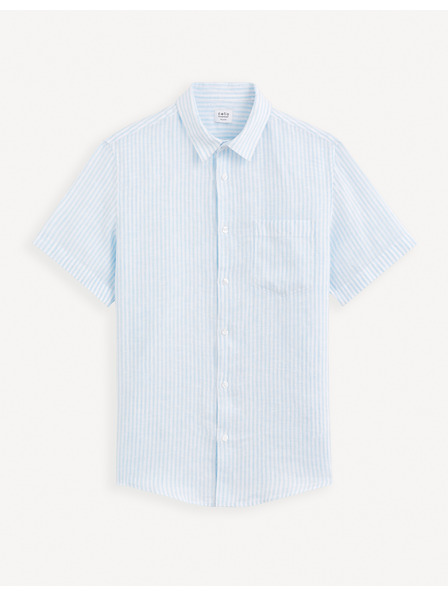 Celio Svetlomodra moška črtasta lanena srajca Celio Damarlin