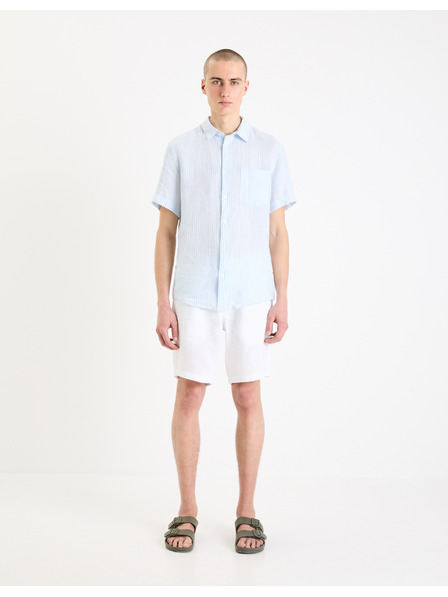 Celio Svetlomodra moška črtasta lanena srajca Celio Damarlin