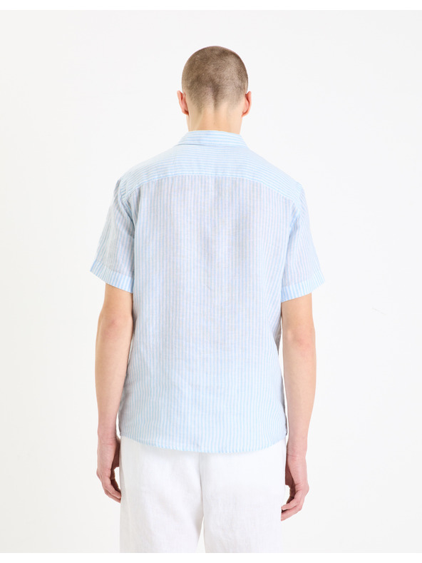 Celio Svetlomodra moška črtasta lanena srajca Celio Damarlin