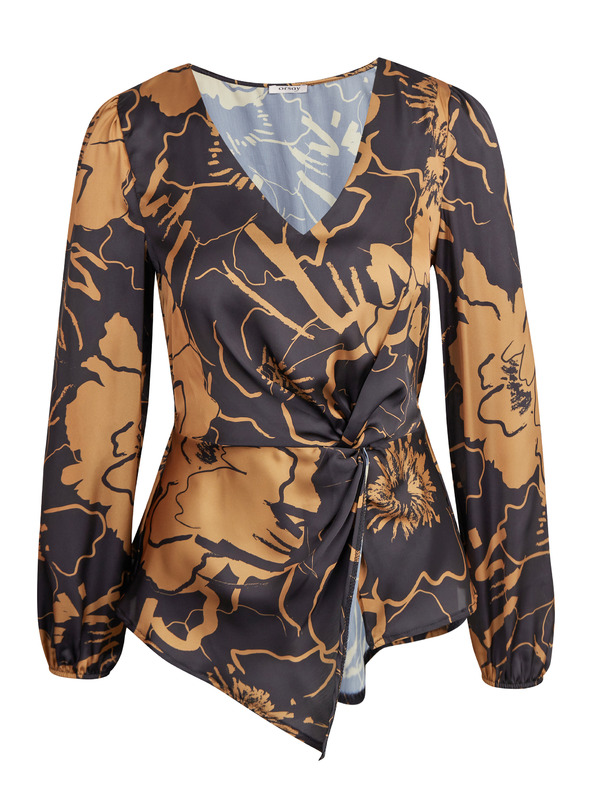 Orsay Rjavo-črna ženska satenasta cvetlična bluza ORSAY