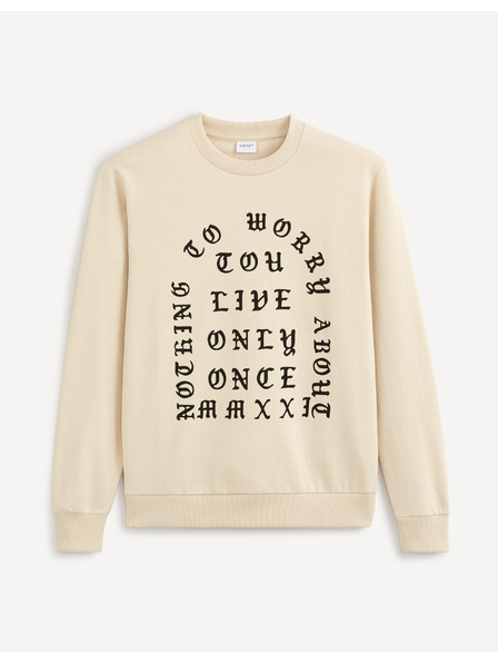 Celio bež moška majica s kapuco s potiskom Celio