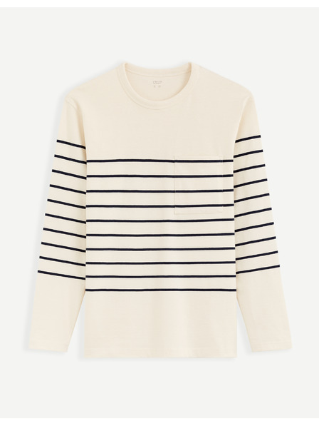 Celio Kremasta moška črtasta majica Celio Veboxmlr