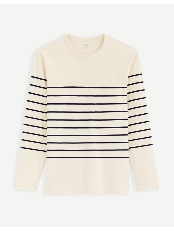 Celio Kremasta moška črtasta majica Celio Veboxmlr