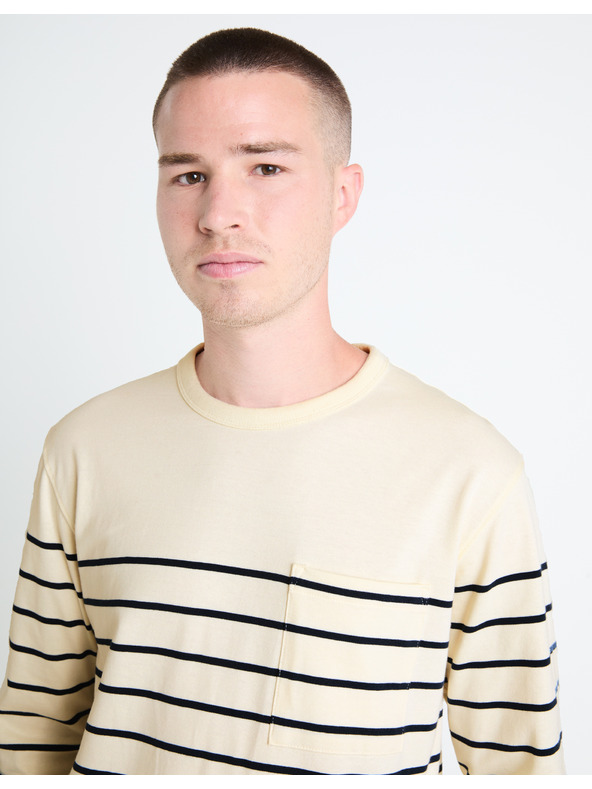 Celio Kremasta moška črtasta majica Celio Veboxmlr